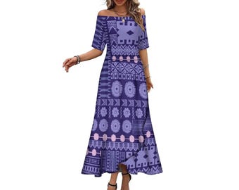 flowy dress from islands Flowy Rayon Hawaiian Maxi Dress: Tropical Leaf Print Resortwear Plus Size Avaialble