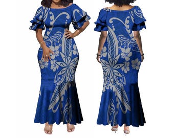 Double Layer Ruffle Sleeve Mermaid Casual Dress Women Elegant Hot Sales Customized Crew Neck Petal Sleeve Mermaid Party Dress