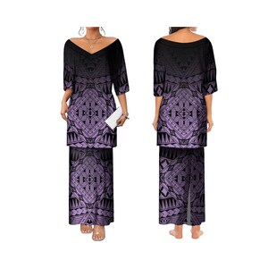 Hot Selling Polynesian Hawaii Tribal Ethnic Style V-Neck Puletasi Dress Big People Custom Pattern Elegant Puletasi Dress