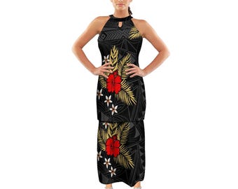New Women Summer Long Dress Polynesian Tribal Samoan Puletasi Design Print Custom Sleeveless O-Neck Dress Maxi Dress