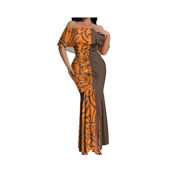 Tax Free New Custom Samoan Tribal Slim Fit Party Evening Dress Factory Custom Polynesian Tribal Pleat Dress