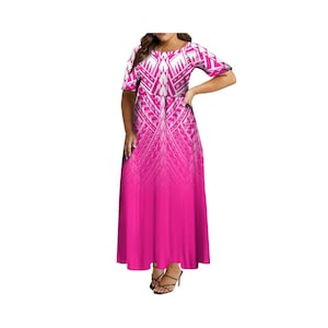 Nuevo diseño de vestido de la isla de Samoa, vestido largo con estampado tribal polinesio personalizado, vestido de media manga para mujer