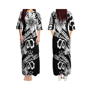 Vestido formal de mujer de talla grande para ocasiones especiales, personalizado, nuevo, de estilo polinesio, cuello redondo, samoano, puletasi, top largo y falda de dos piezas