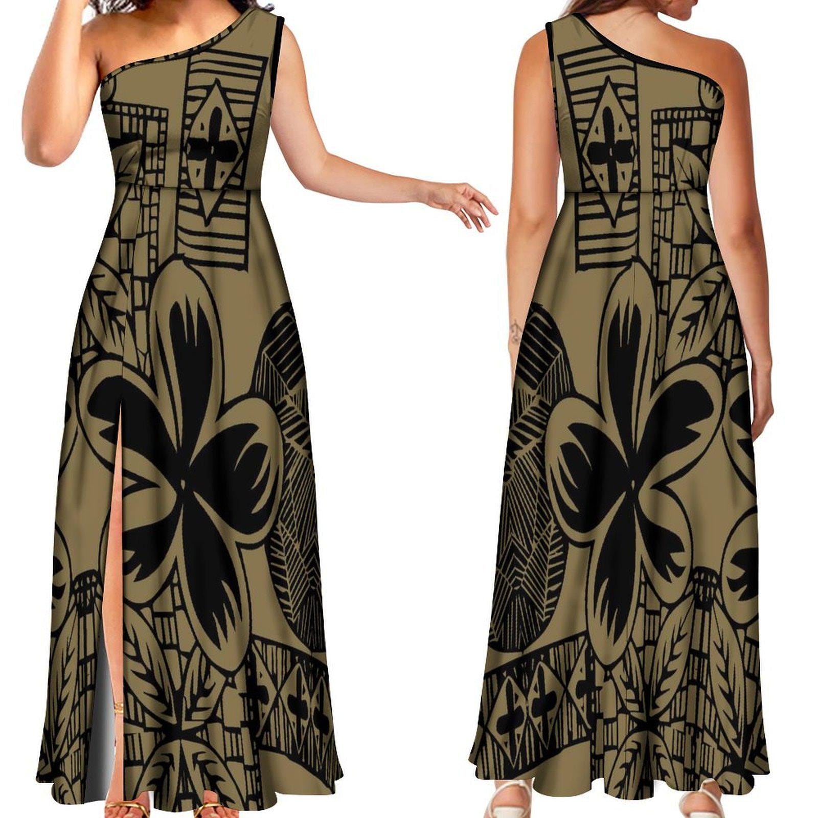 Polynesian Island Style Custom Temperament Women Off-The-Shoulder Slit Dress Samoa Hawaii Party Evening Dress Polynesian Island Style Custom Temperament Women Off-The-Shoulder Slit Dress Samoa Hawaii Party Evening Dress