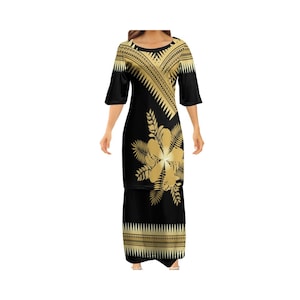 New Design Polynesian Style Print Samoan Puletasi Set Custom Plus Size Womens Tops And Maxi Skirts 2pcs