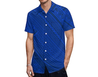 New Design Custom Polynesian Samoa Tribal Print Men's Shirts Short Sleeve Hawaiian Shirt Plus Size Men Clothing