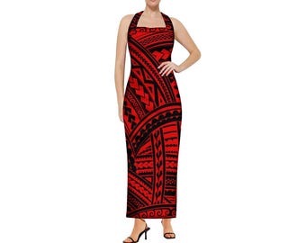 Women's Pacific Islander Tribal Print Halter Dress - Etsy
