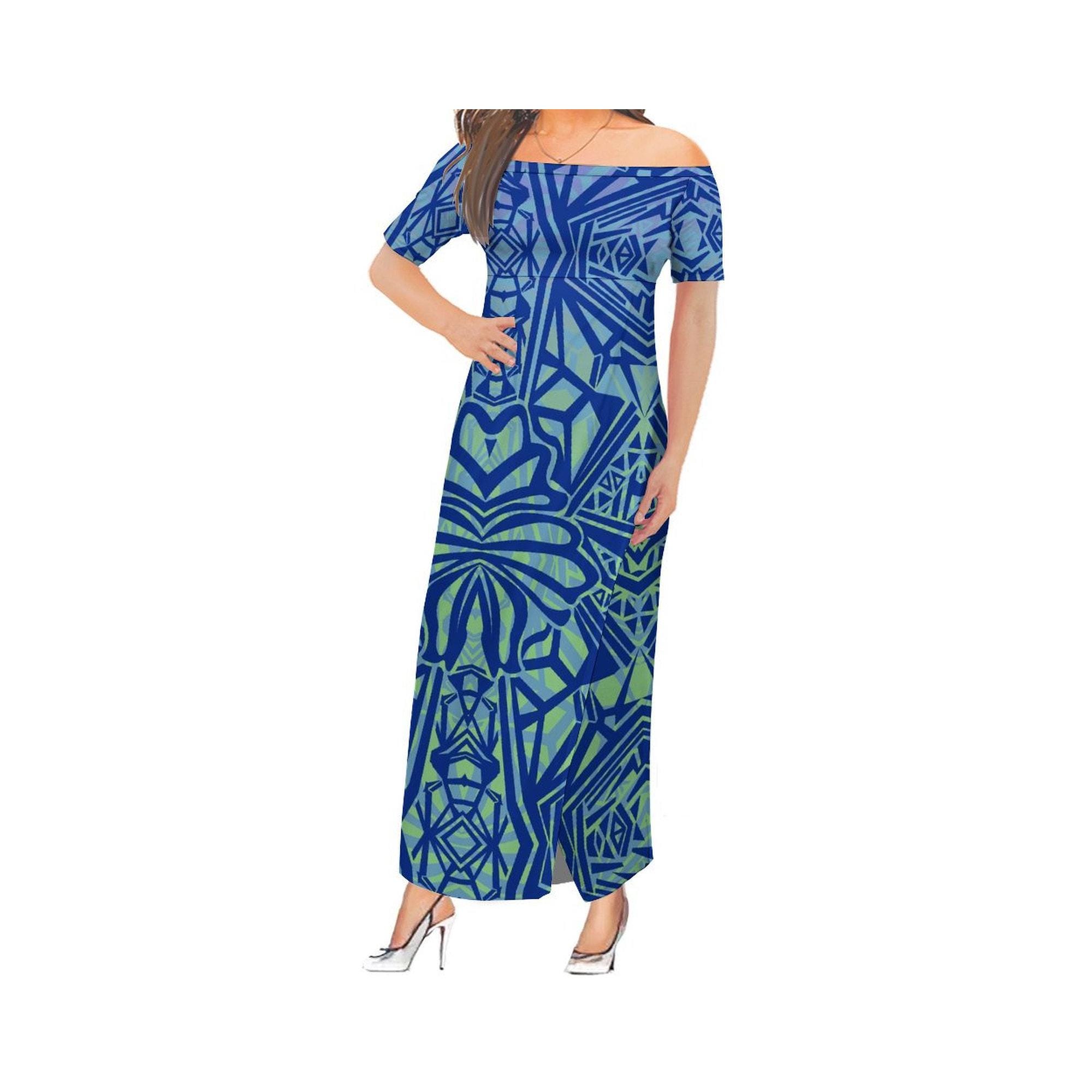 2024 Samoa Style 8XL One Shoulder Dress Polynesian Ethnic Style Casual Split Long Dress