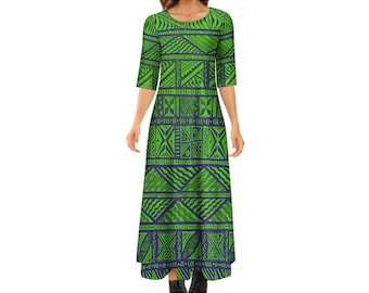 New Polynesian Island Design Summer Women Elegant Quarter Sleeve Casual Loose Dress Customized Plus Size Crew Neck Ankle Length Casual Dress