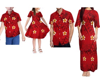 High Quality Custom Polynesian Print Puletasi Women Dress Match Aloha Men Shirts Children Clothing Family Set Outfit