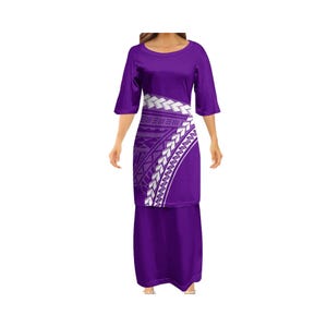 Vestido isleño con estampado personalizado, vestido tradicional polinesio de Puletasi Samoano, conjunto vintage de dos piezas para mujer