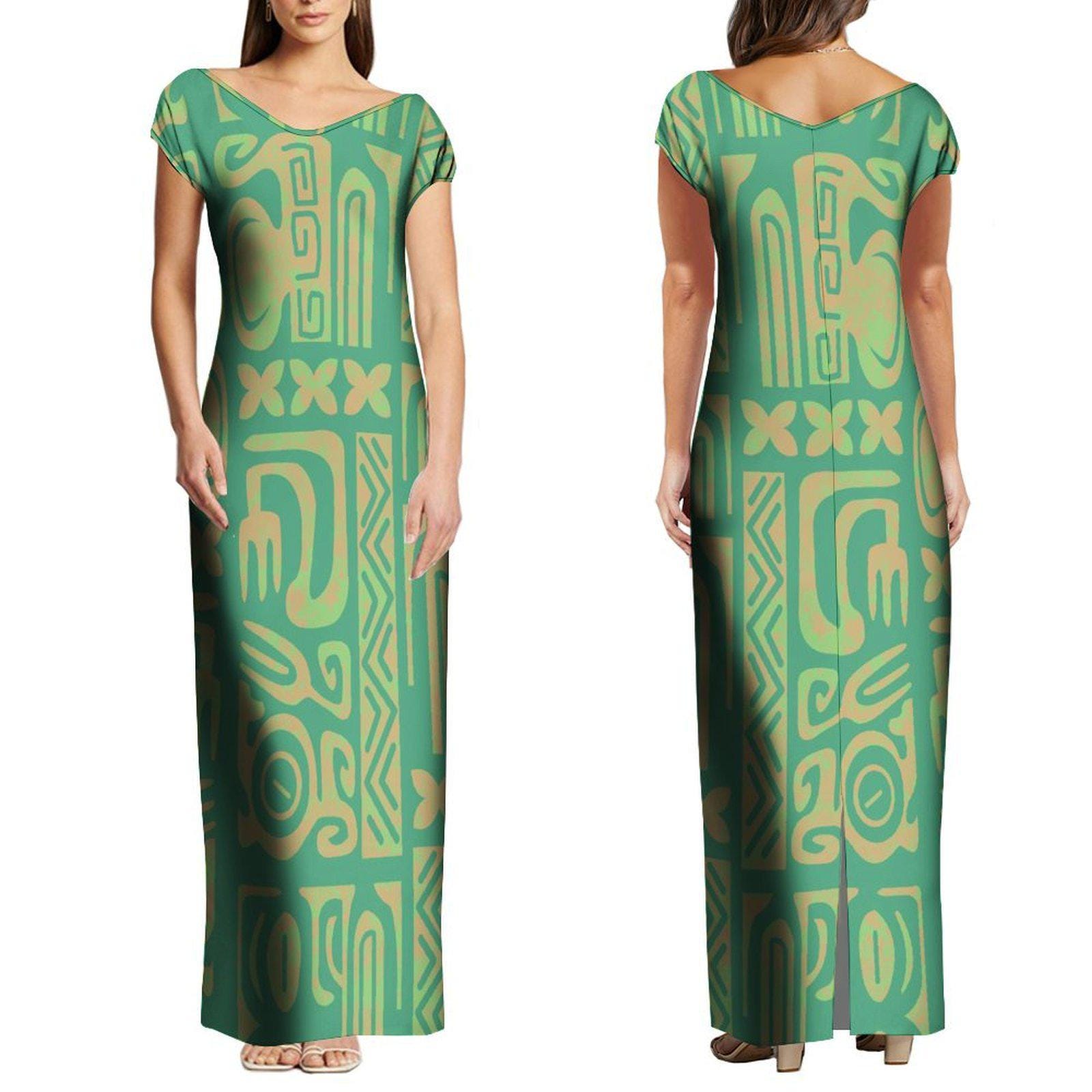 Short Sleeve Poly Spandex Tropical Hawaiian Dress