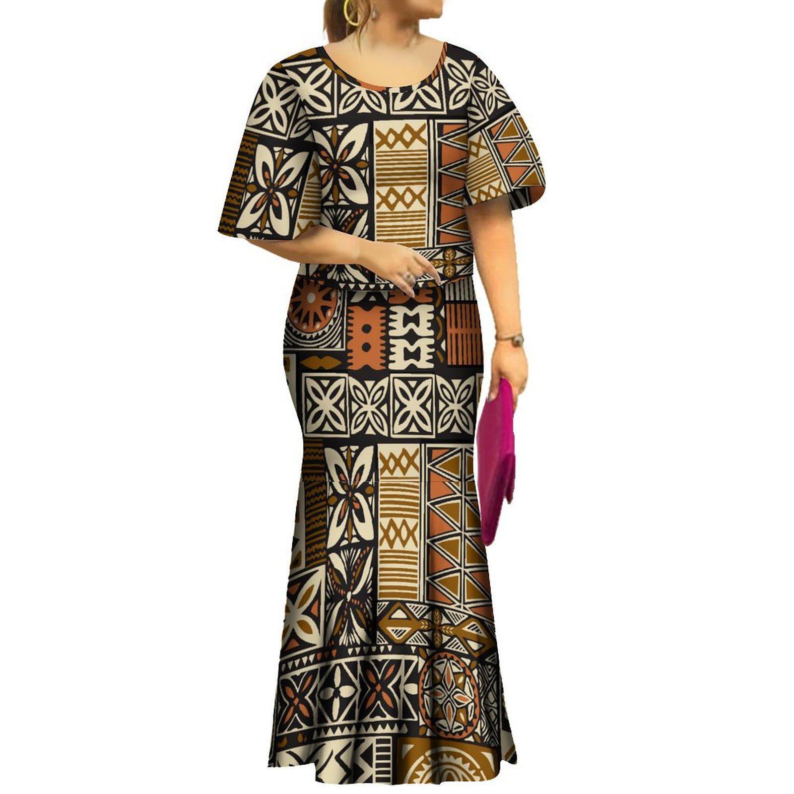 2024 New Style Samoan Puletasi Polynesian Tribal Dress Bat Sleeve Tops ...