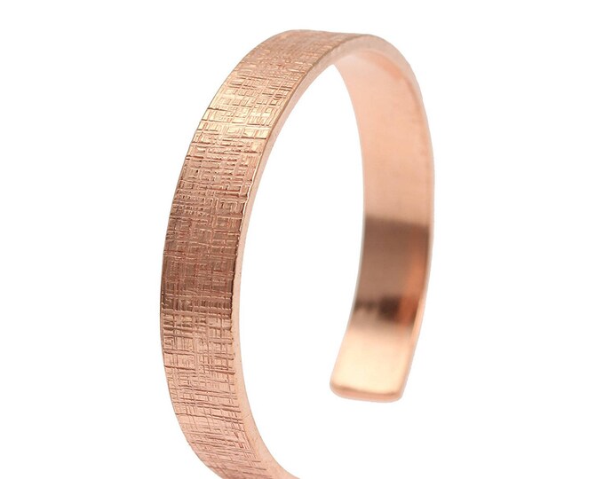 10mm Wide Linen Copper Cuff Bracelet - Linen Copper Cuff - Uncoated Solid Copper Cuff - Gifts for Her - Gifts for Him - 7 Year Anniversary
