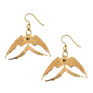 Gold Brass Swallow Earrings: Nature Inspired Bird Jewelry