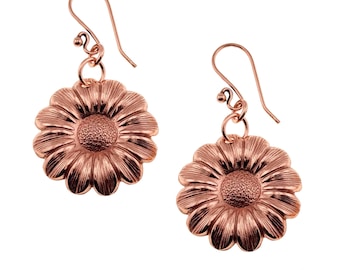 Copper Daisy Earrings: Art Nouveau Floral Dangle Earrings