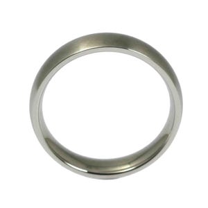 Front-facing product image of a 5mm brushed stainless steel band ring centered against a plain white background. The ring features a matte brushed exterior with a soft silver tone and subtle grain texture. Its edges are gently rounded, and the interior is polished and slightly domed for a comfort fit. Minimalist, unisex wedding band with a clean, sleek, and timeless design suitable for everyday wear.