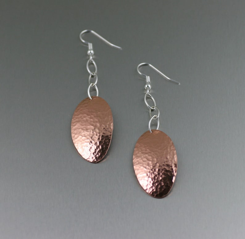 Hammered Copper Oval Drop Earrings Copper Dangle Drop Etsy