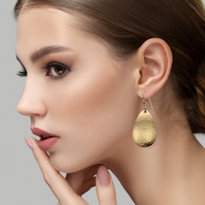 Hammered Bronze Teardrop Earrings, Solid Bronze Organic Dangle