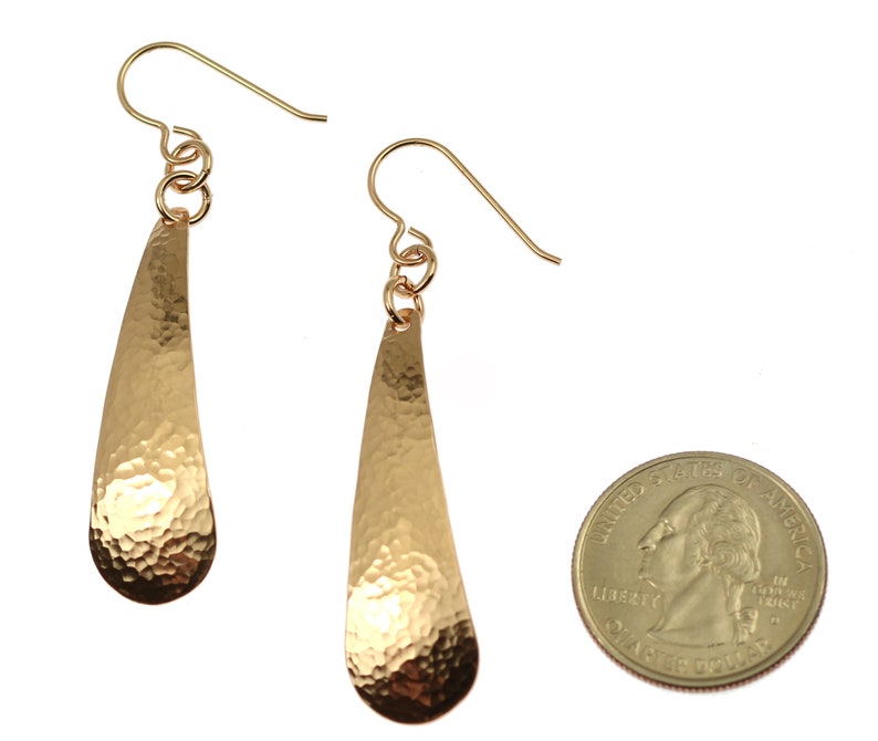 Hammered Bronze Long Teardrop Earrings Bronze Drop Earrings Etsy
