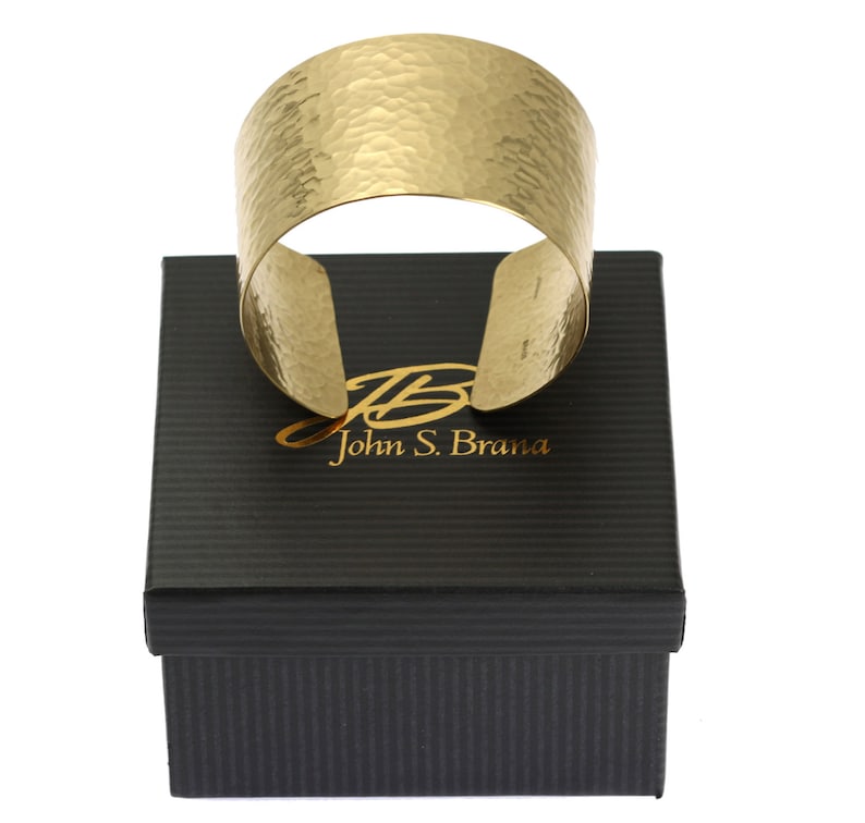 1 3/4 Inch Wide Hammered Gold Cuff Bracelet by John S Brana Handmade Jewelry image 7