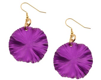 Violet Lily Pad Disc Earrings, Lightweight Anodized Aluminum Botanical Drops for Everyday Style