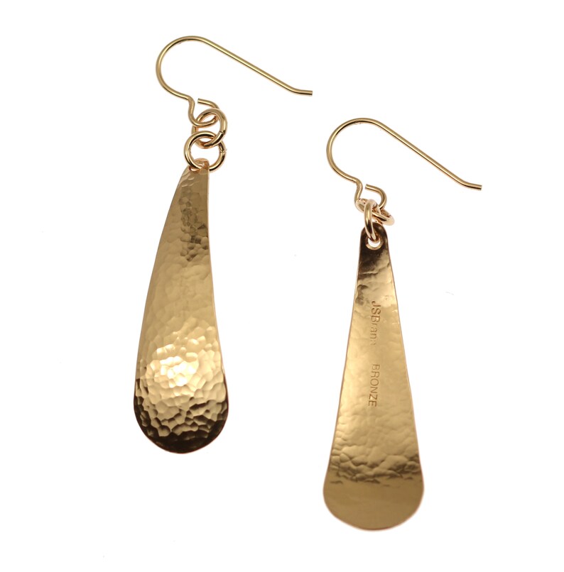 Hammered Bronze Long Teardrop Earrings Bronze Drop Earrings Etsy