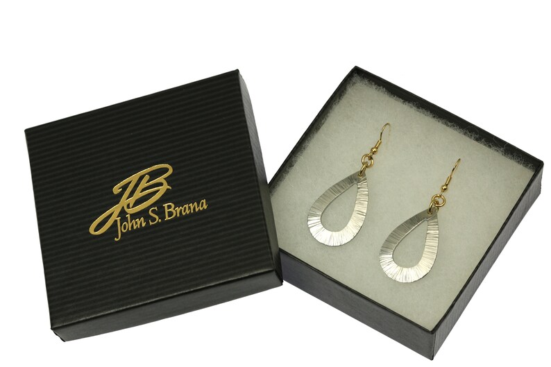 Chased Aluminum Open Teardrop Earrings in a Black Gift Box