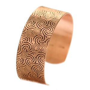 Embossed Wave Copper Cuff Bracelet: Unisex Solid Copper Jewelry