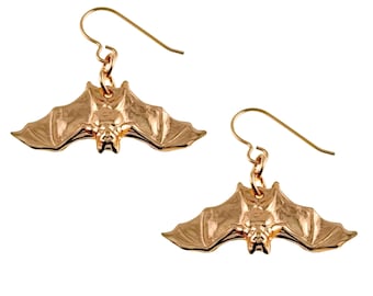 Bronze Bat Dangle Earrings, Gothic Jewelry, Halloween Vampire Bat