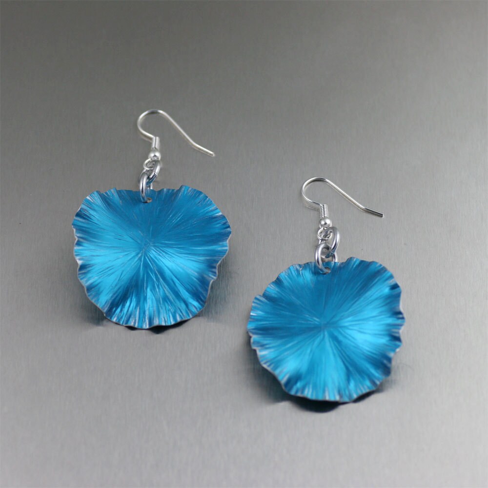 Blue Anodized Aluminum Lily Pad Earrings Blue Leaf Earrings Etsy