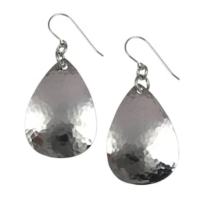 Medium Hammered Stainless Steel Teardrop Earrings, Hypoallergenic Earrings, Anti Tarnish, Minimalist Drop Earrings, 11th Wedding Anniversary