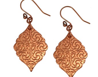 Copper Earrings, Handmade Copper Dangle Earrings for Women, Copper Drop Earrings, 7th Wedding Anniversary Gift for Her, Boho Copper Earrings