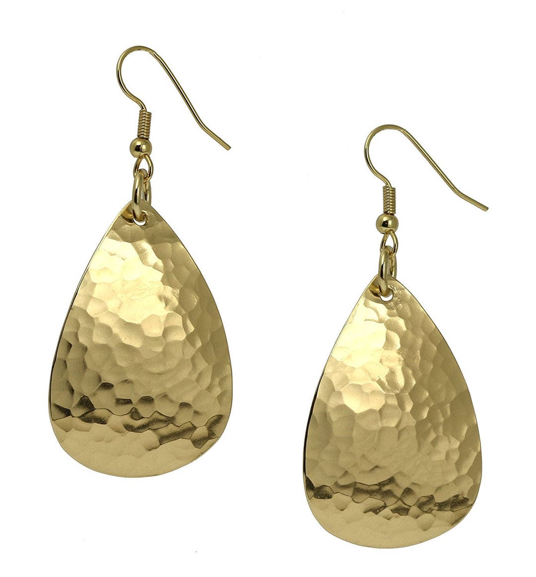 Hammered Gold Teardrop Earrings, Hammered Gold Earrings, Hammered Brass Dangle Earrings ...