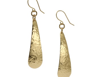 Hammered Brass Tear Drop Earrings - Gold Colored Dangle Earrings - Handmade Red Brass Jewelry for Women