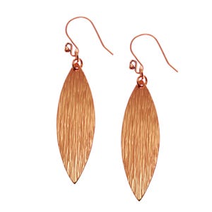 Rustic Copper Leaf Dangle Earrings: Embossed Bark Texture