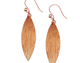 Rustic Copper Leaf Dangle Earrings: Embossed Bark Texture