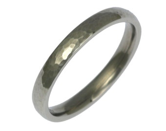 Hammered Stainless Steel Mens Wedding Band - Comfort Fit Ring