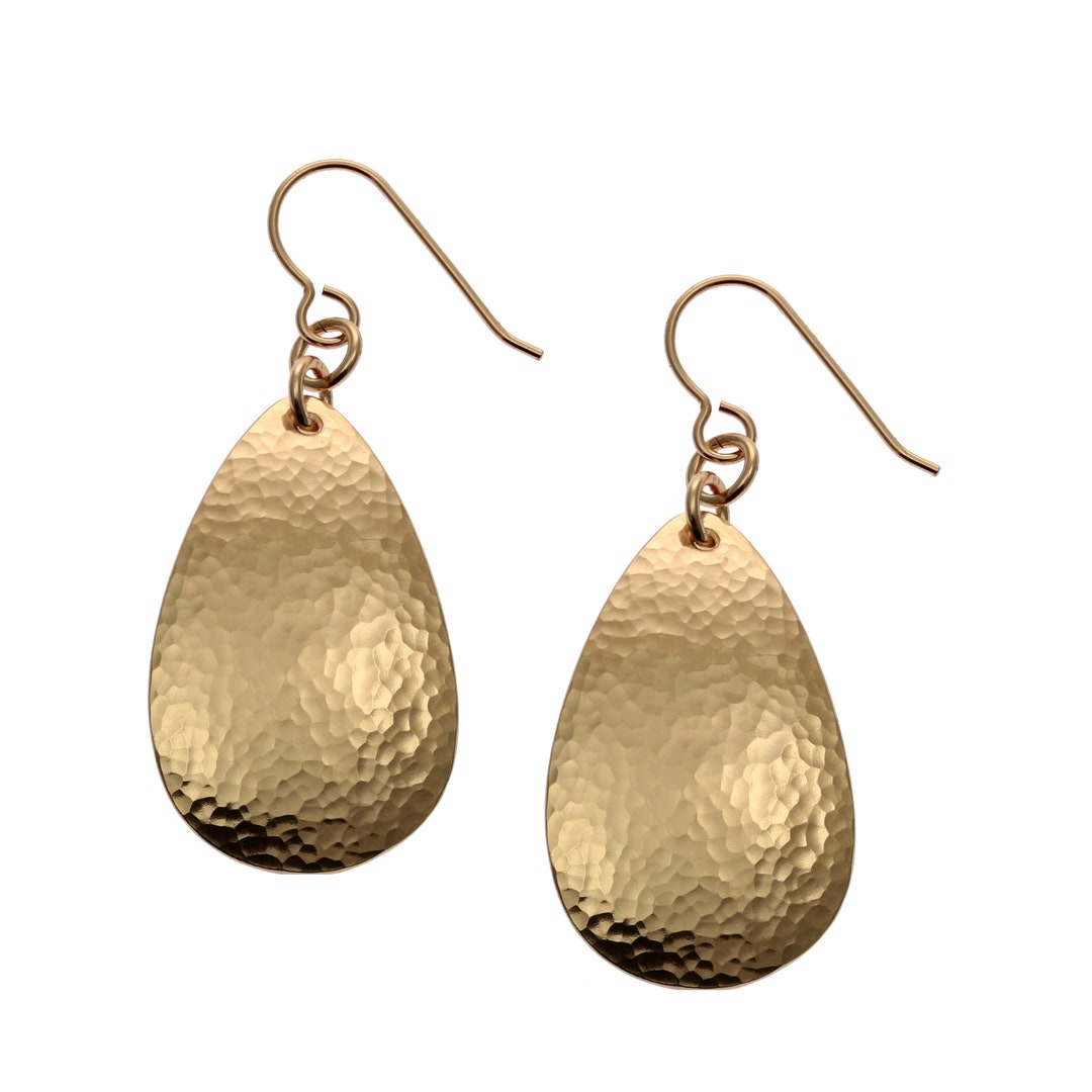 Hammered Bronze Teardrop Earrings Bronze Grey Etsy
