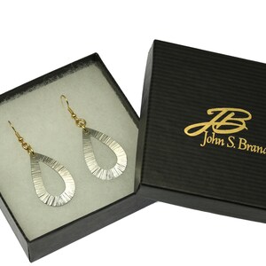 Chased Aluminum Open Teardrop Earrings in a Black Gift Box with Gold Logo