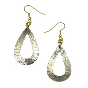 Front and Back View of Chased Aluminum Open Teardrop Earrings