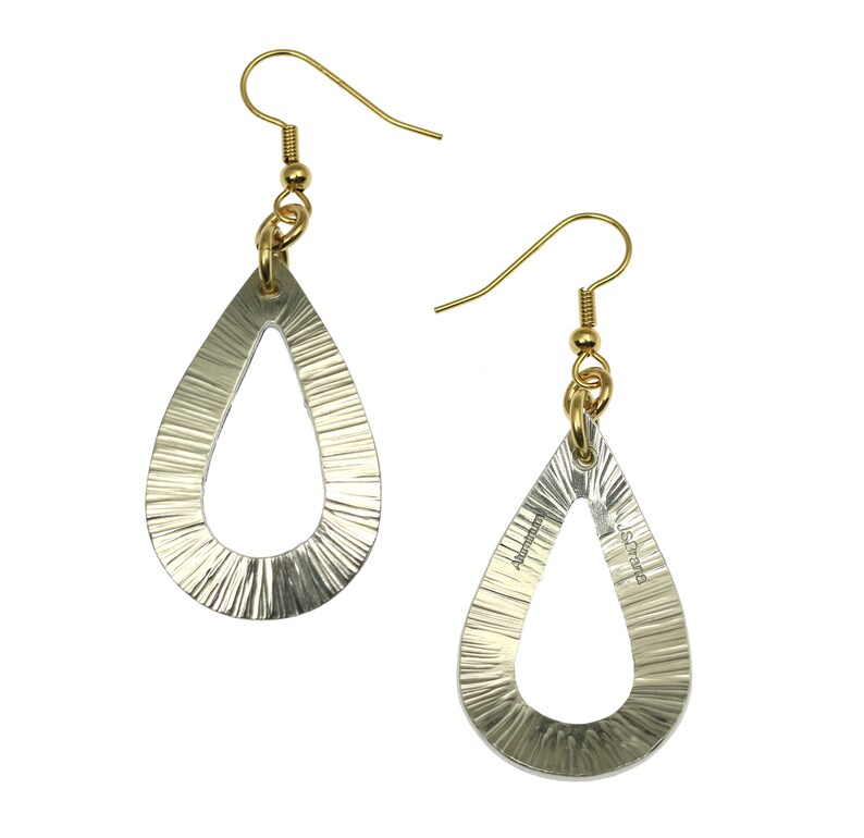 Front and Back View of Chased Aluminum Open Teardrop Earrings