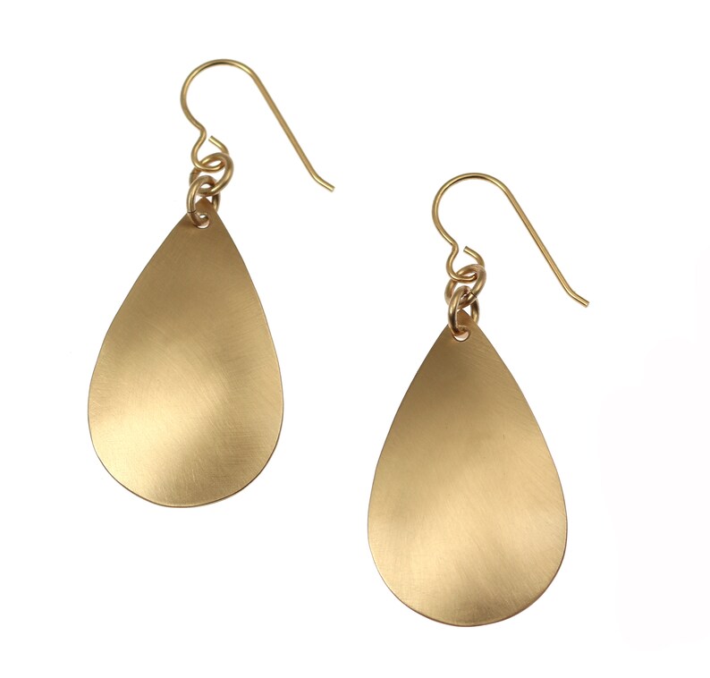 Small Brushed Bronze Teardrop Earrings Bronze Drop Earrings Etsy