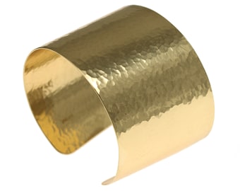 1 3/4 Inch Wide Hammered Gold Cuff Bracelet by John S Brana Handmade Jewelry
