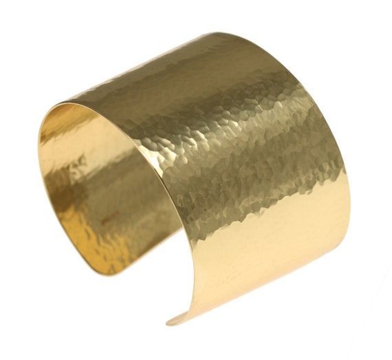 1 3/4 Inch Wide Hammered Gold Cuff Bracelet by John S Brana | Etsy