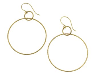 Chased Nu Gold Brass Hoop Earrings - Gold Tone Hoop Earrings - Thin Gold Hoop Earrings