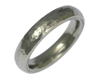 Hammered Stainless Steel Mens Wedding Ring - Comfort Fit