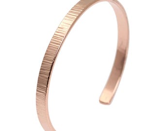 Handmade Thin Chased Copper Cuff Bracelet, 7th Anniversary Gift