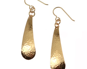 Hammered Bronze Teardrop Earrings, Artisan Elegant Dangle Jewelry