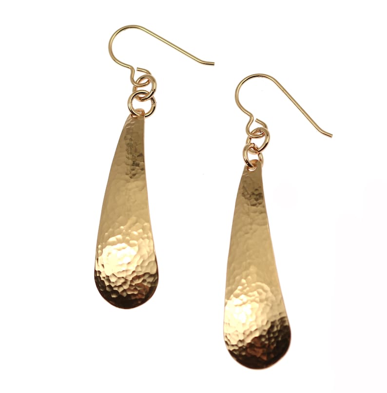 Hammered Bronze Long Teardrop Earrings Bronze Drop Earrings Etsy